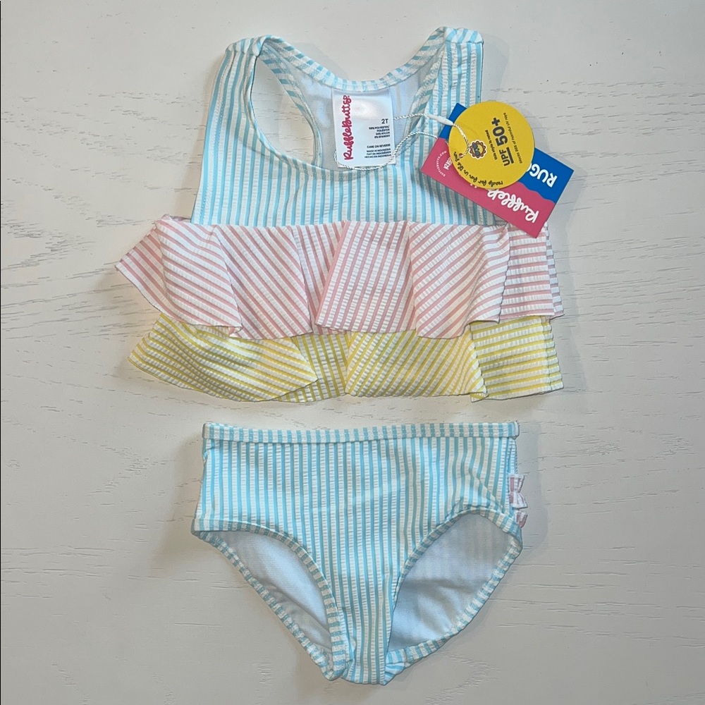 Rufflebutts Girl Seersucker Ruffle Kids Bikini Set 4T 5 6